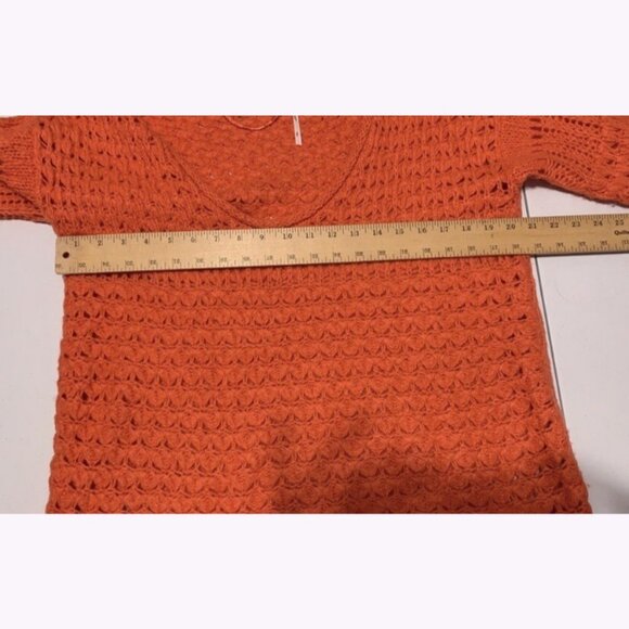 Free People Crashing Waves Orange Knit Sweater Size S Wool Blend Boho Cozy Fall - Picture 2 of 12